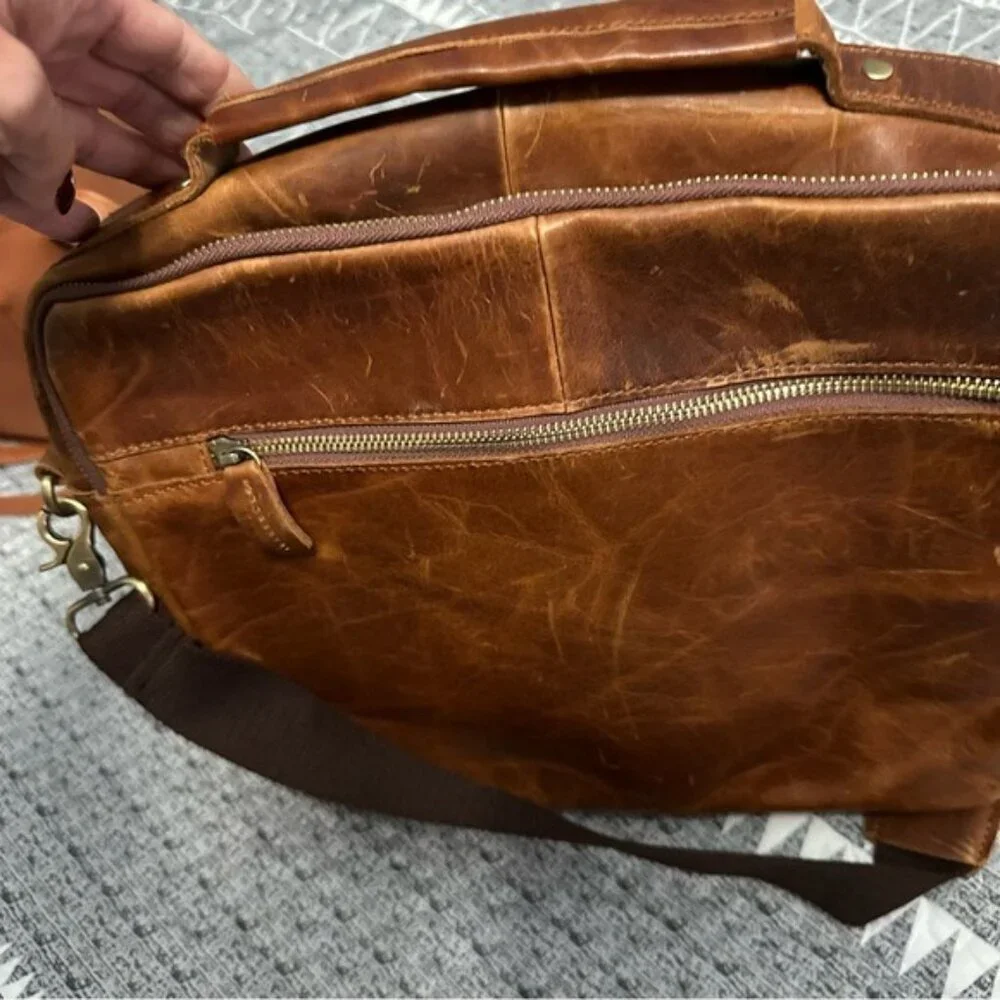 Men’s Brown Leather Briefcase Laptop Messenger Bag Vintage Work Business Satchel